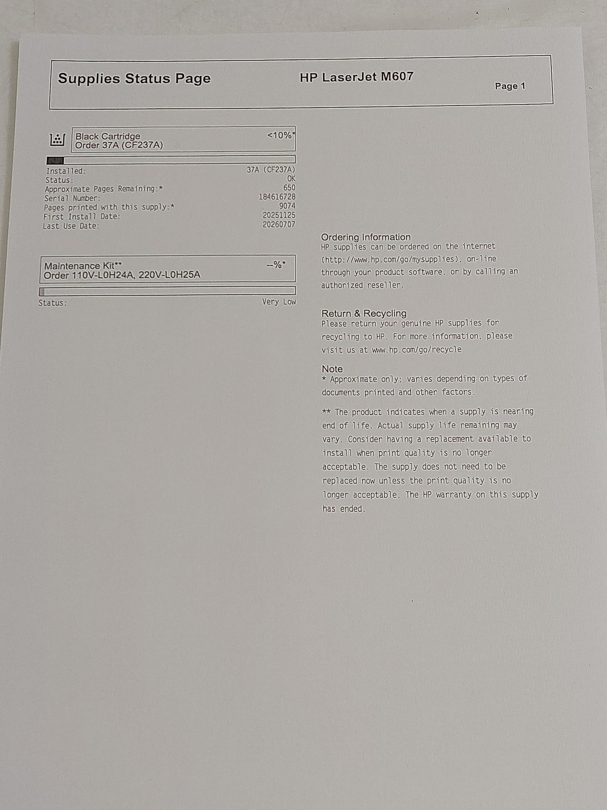 HP LaserJet Enterprise M607 A4 Mono Network Laser Printer 52ppm 1200dpi