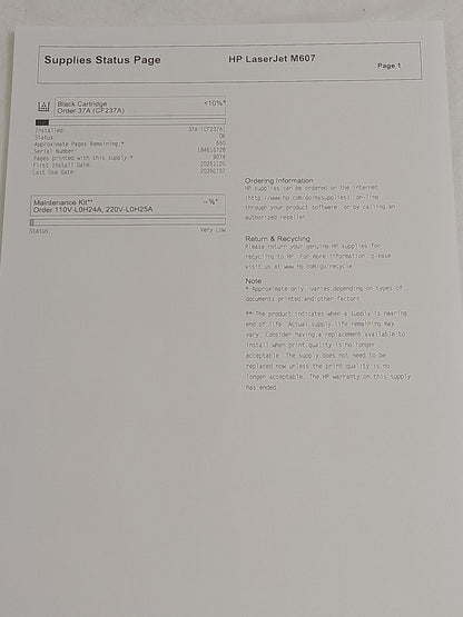 HP LaserJet Enterprise M607 A4 Mono Network Laser Printer 52ppm 1200dpi