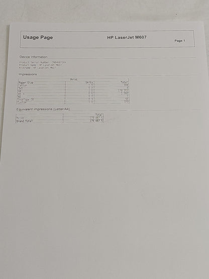 HP LaserJet Enterprise M607 A4 Mono Network Laser Printer 52ppm 1200dpi