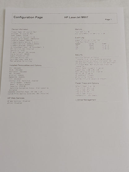 HP LaserJet Enterprise M607 A4 Mono Network Laser Printer 52ppm 1200dpi