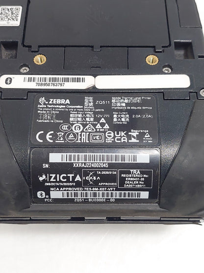 Zebra ZQ511 3" Rugged Mobile Printer - Missing Port Cover