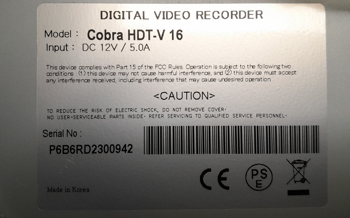 CCTVdirect  Cobra HDT-V16 DVR - PSU - No HDD