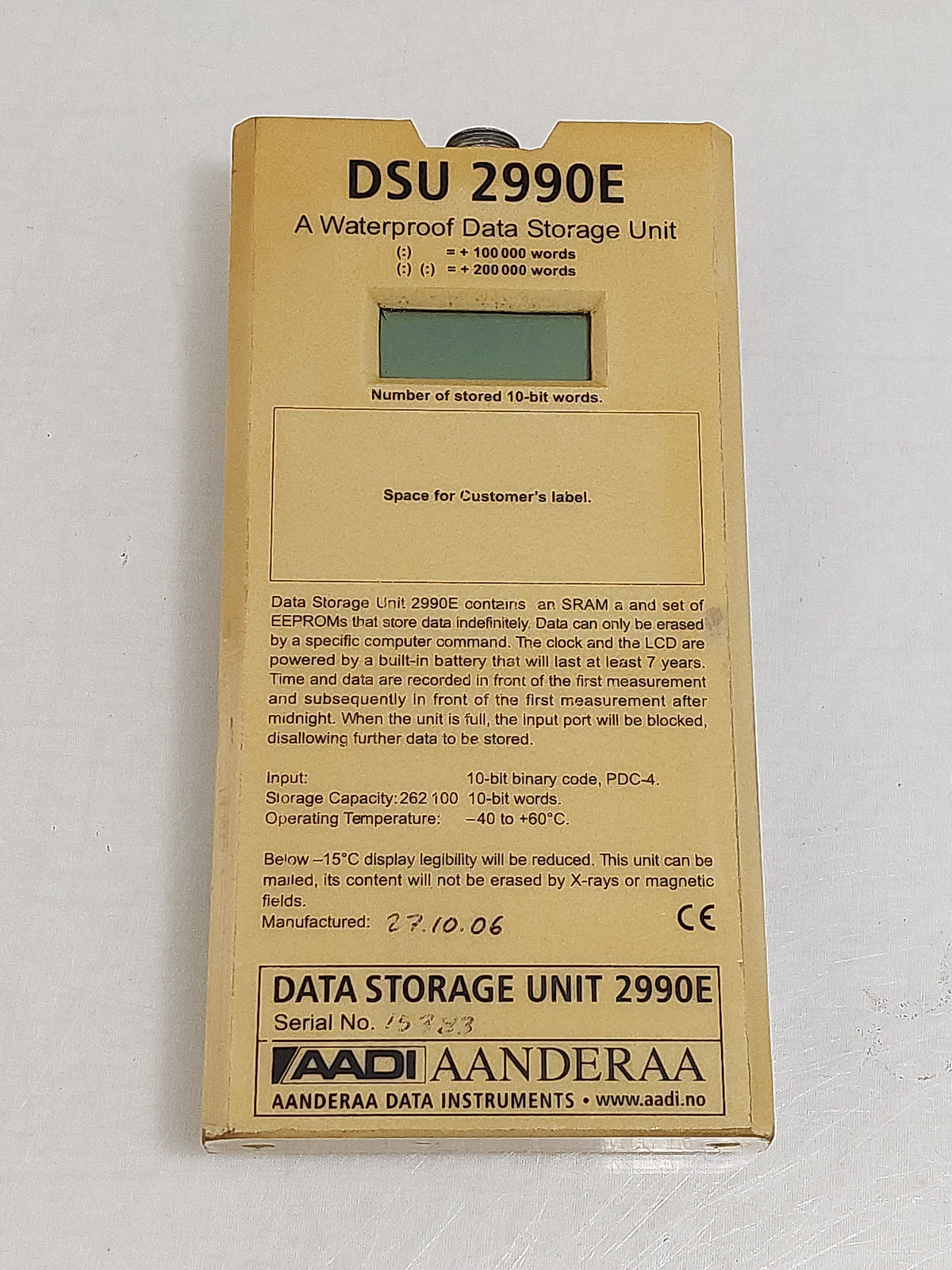 Aanderaa Data Storage Unit 2990E - Missing Port Cover