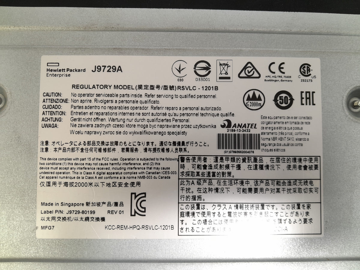 HPE Aruba 2920-48G-PoE+ Managed Layer 3 Switch (J9729A) | Regulatory Model: RSVLC-1201B