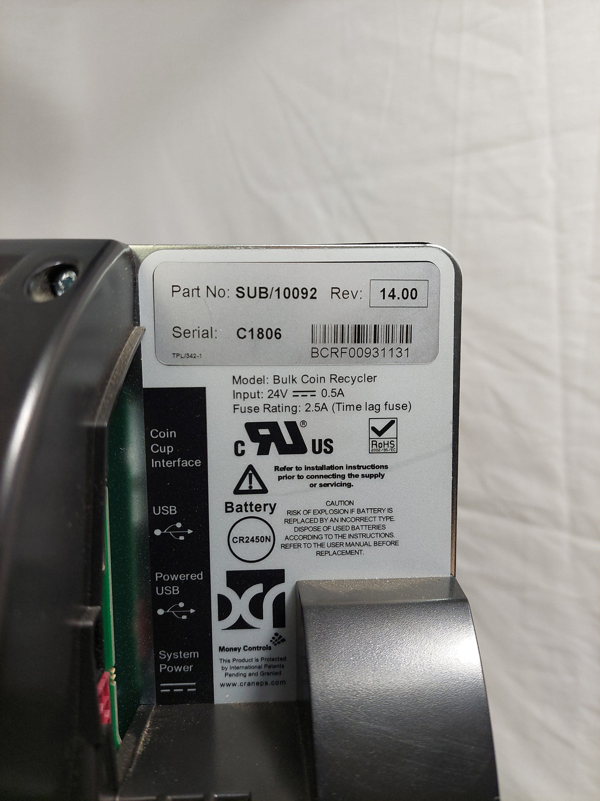 CPI Money Controls SUB/10092 Bulk Coin Recycler Machine