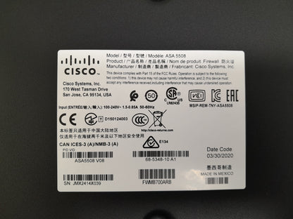 Cisco ASA 5508-X Next-Generation Firewall Security Appliance (ASA5508 V08)