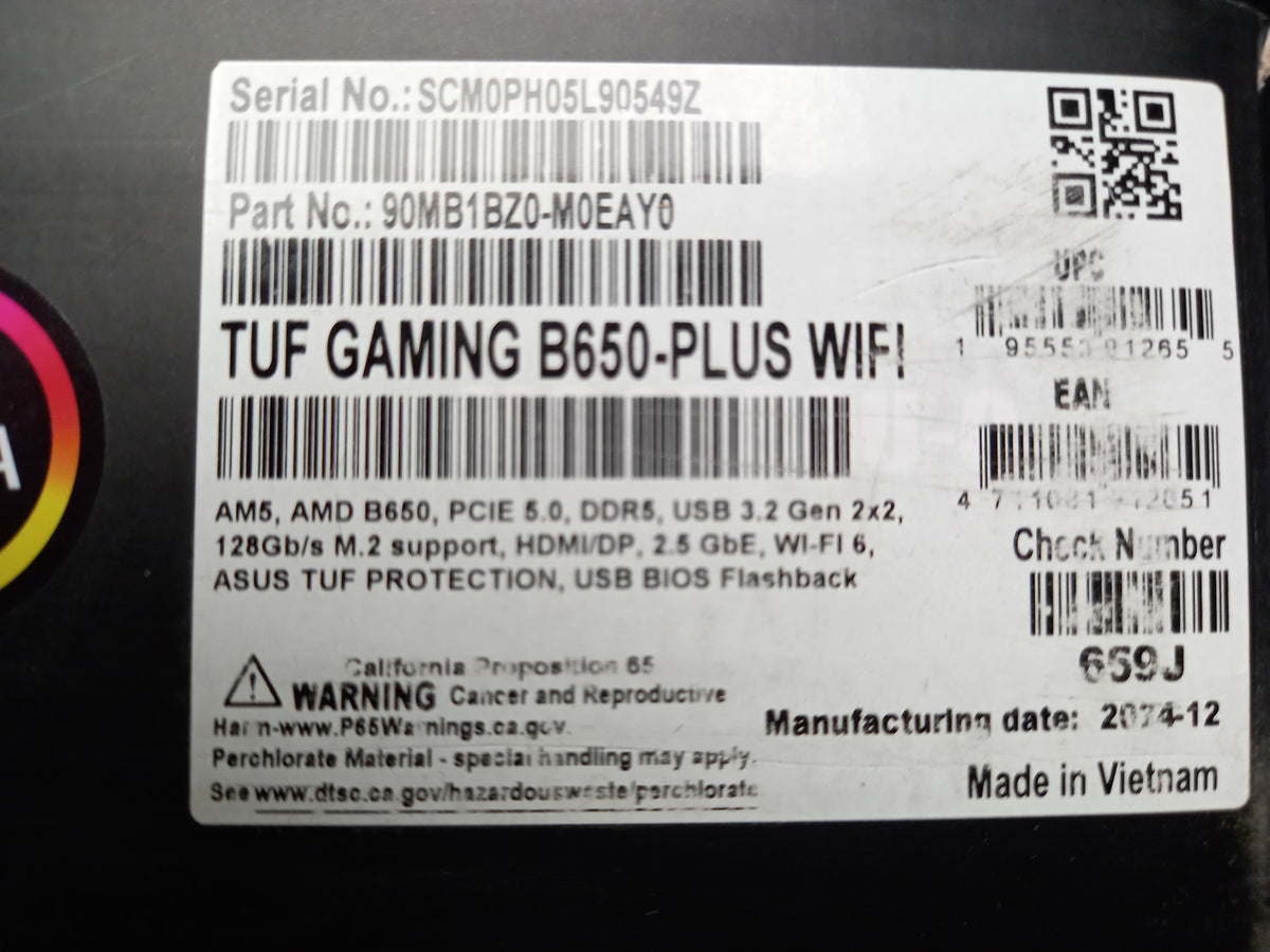 ASUS TUF GAMING B650-PLUS WIFI Socket AM5 DDR5 ATX Motherboard 90MB1BZ0-M0EAY0- Faulty