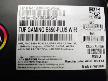 ASUS TUF GAMING B650-PLUS WIFI Socket AM5 DDR5 ATX Motherboard 90MB1BZ0-M0EAY0- Faulty
