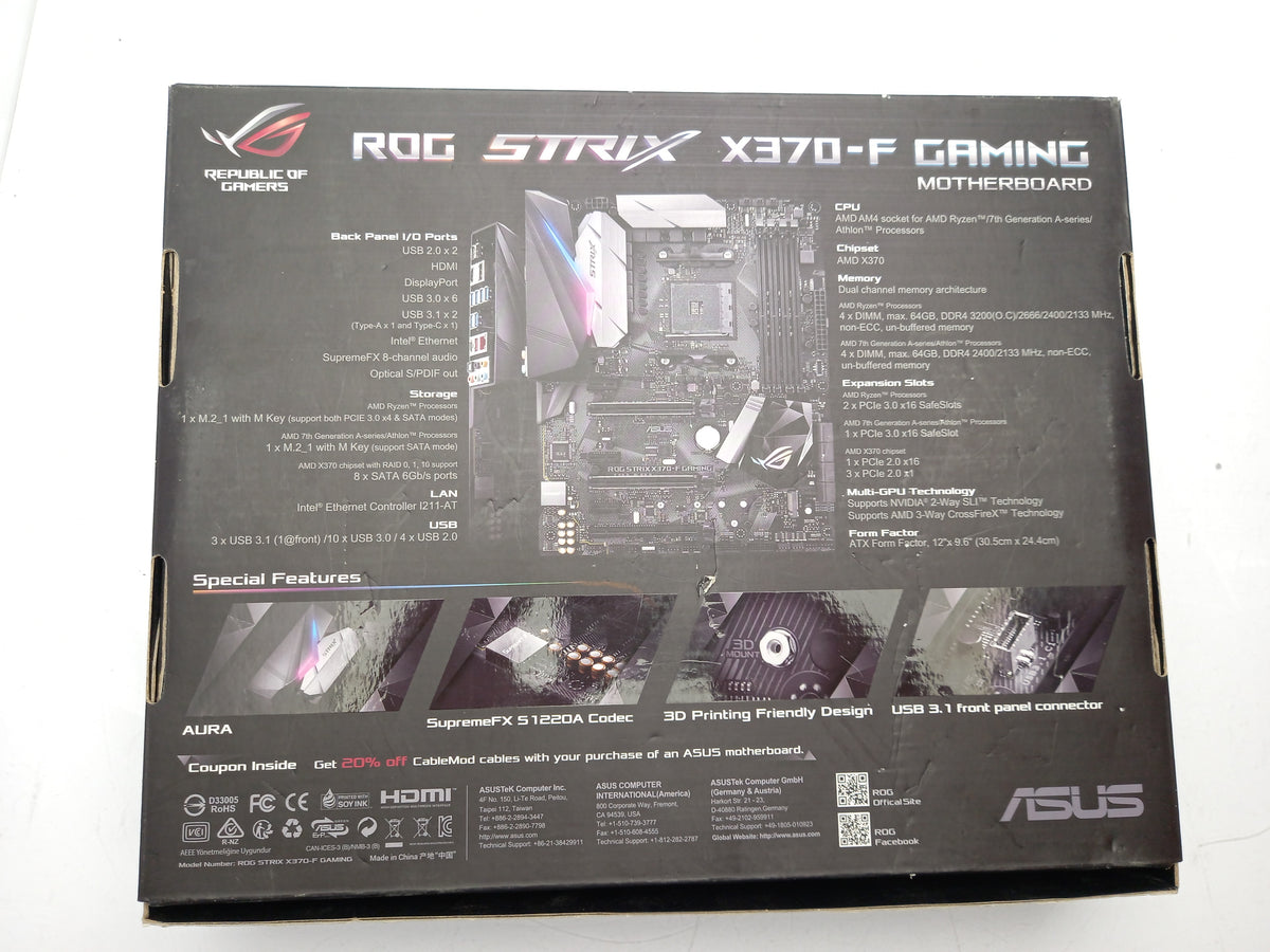 ASUS ROG STRIX X370-F Gaming Motherboard AM4 DDR4 90MB0UI0-M0EAY0