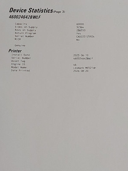 Lexmark MS521dn 36S0308 A4 Mono Laser Printer Duplex Network 32,337 Pages