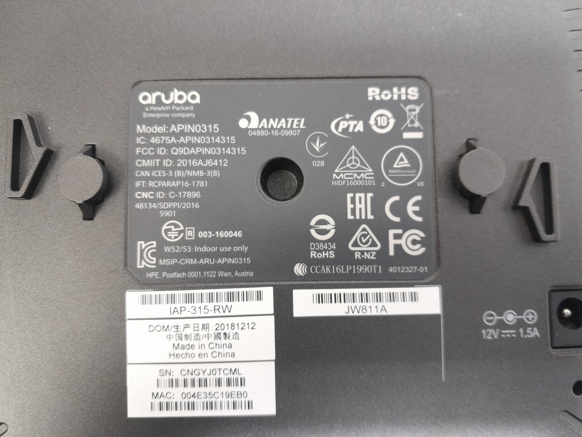 HPE Aruba AP-315 JW797A APIN0315 802.11ac Wave 2 Wireless Access Point
