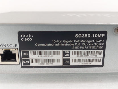 Cisco SG350-10MP 10-Port Gigabit PoE+ Managed Switch 124W SFP