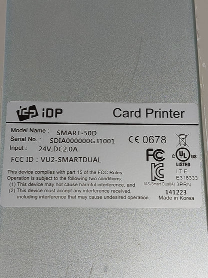 IDP SMART-50D Dual-Sided 300dpi Colour ID Card Printer USB PSU Ribbon