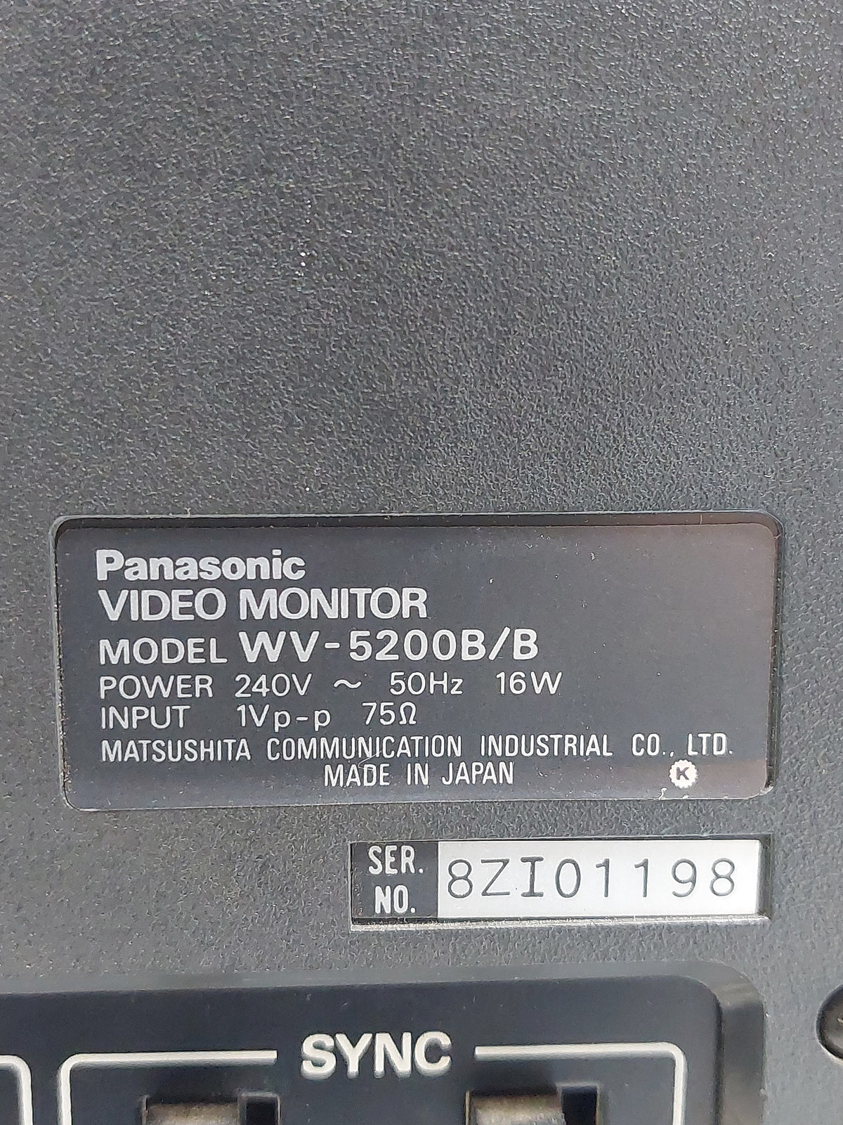 Panasonic WV-5200B/B 5in B&W CRT CCTV Video Monitor BNC 600TVL Faulty Burn-In