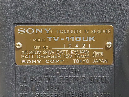 Sony TV-110UK 11in 1971 Vintage Portable B&W CRT TV UHF 12V Tested Aerial