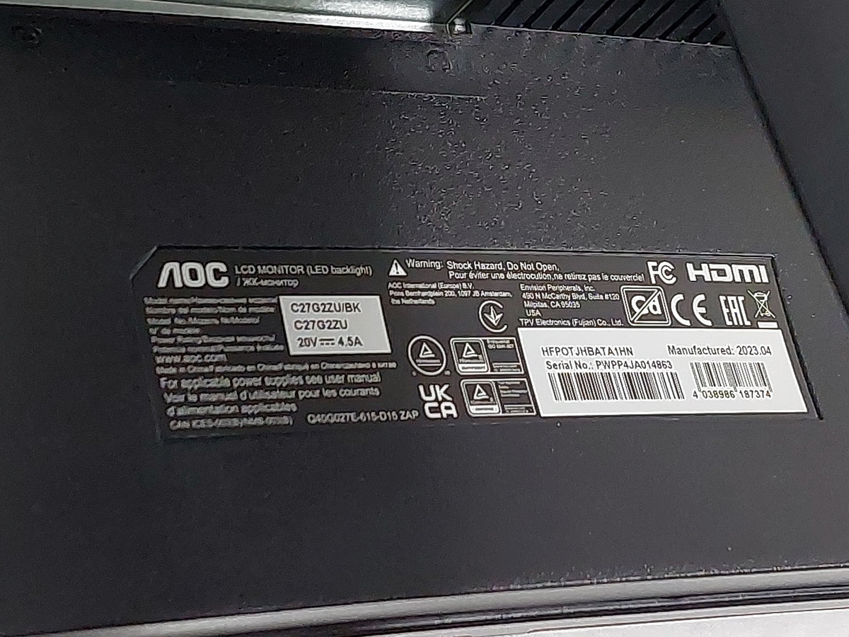 AOC C27G2ZU/BK 27in FHD 240Hz 0.5ms Curved Gaming Monitor HDMI DP Stand PSU