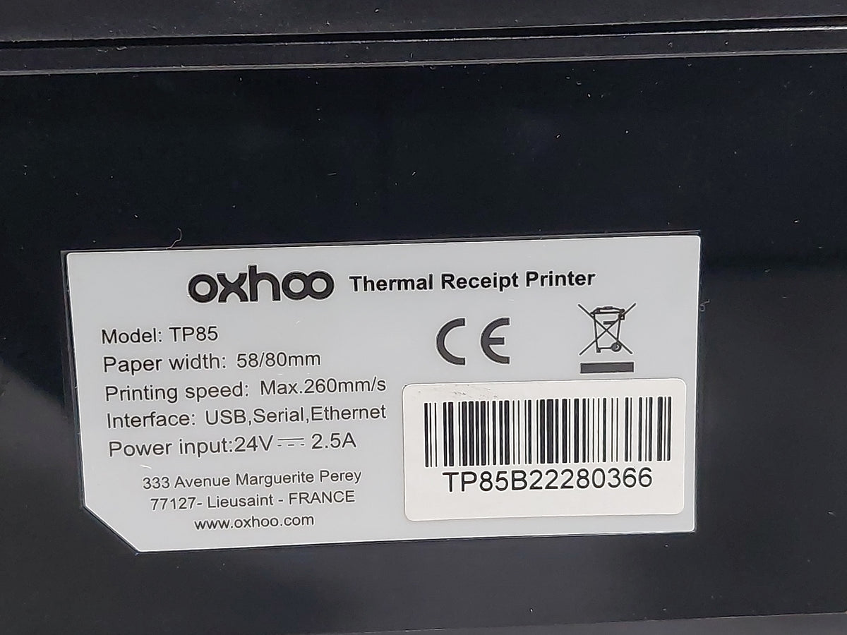 Oxhoo TP85 80mm Thermal POS Receipt Printer USB Serial Ethernet PSU Tested