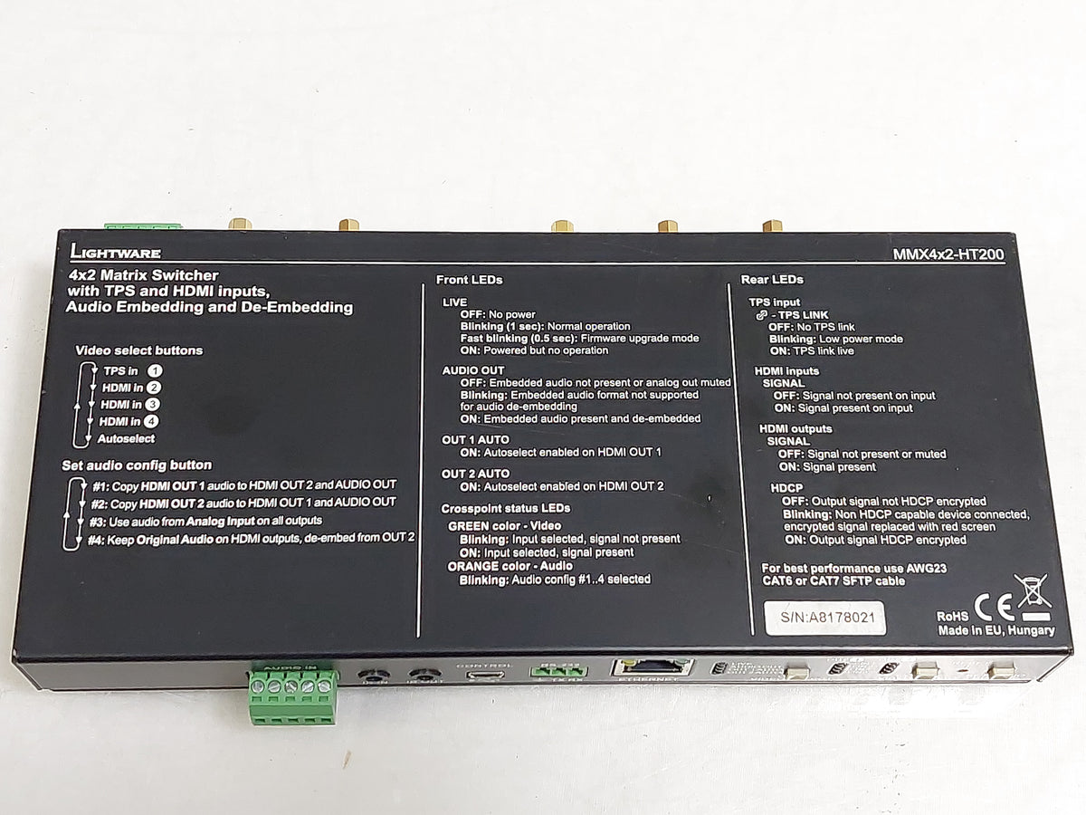 Lightware MMX4x2-HT200 4x2 4K HDMI HDBaseT Matrix Switcher PSU Power Tested