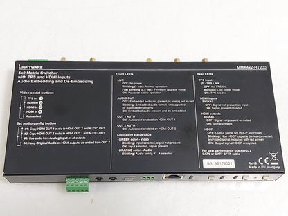 Lightware MMX4x2-HT200 4x2 4K HDMI HDBaseT Matrix Switcher PSU Power Tested