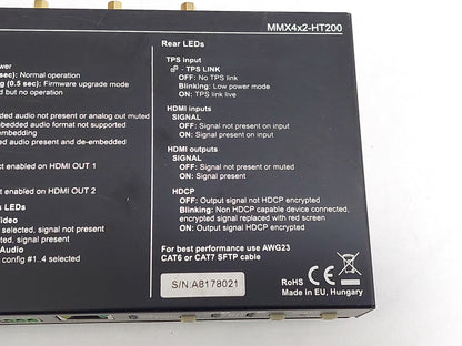 Lightware MMX4x2-HT200 4x2 4K HDMI HDBaseT Matrix Switcher PSU Power Tested