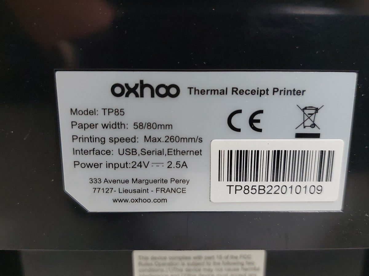 Oxhoo TP85 80mm Thermal POS Receipt Printer USB Serial Ethernet PSU Tested
