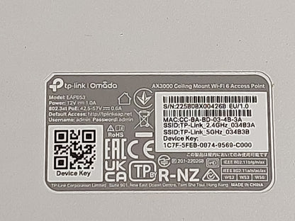 TP-Link Omada EAP653 AX3000 WiFi 6 PoE+ Ceiling Mount Wireless Access Point