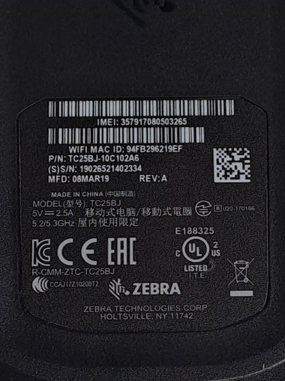 Zebra TC25BJ 2D Barcode Scanner Android 7.1.2 2GB/16GB Trigger No Charger