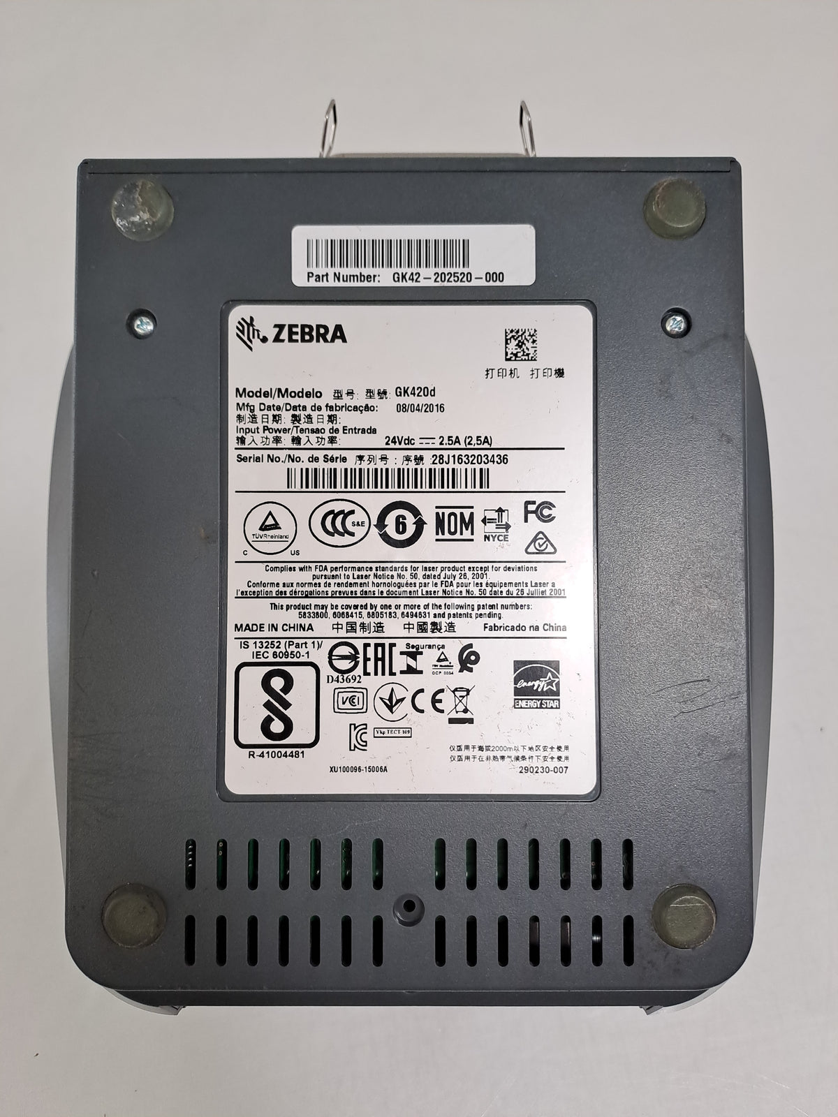 Zebra GK420d 4in 203dpi Direct Thermal Barcode Label Printer Tested No PSU