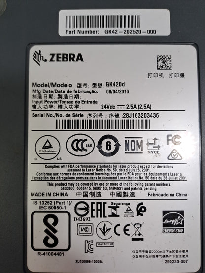 Zebra GK420d 4in 203dpi Direct Thermal Barcode Label Printer Tested No PSU