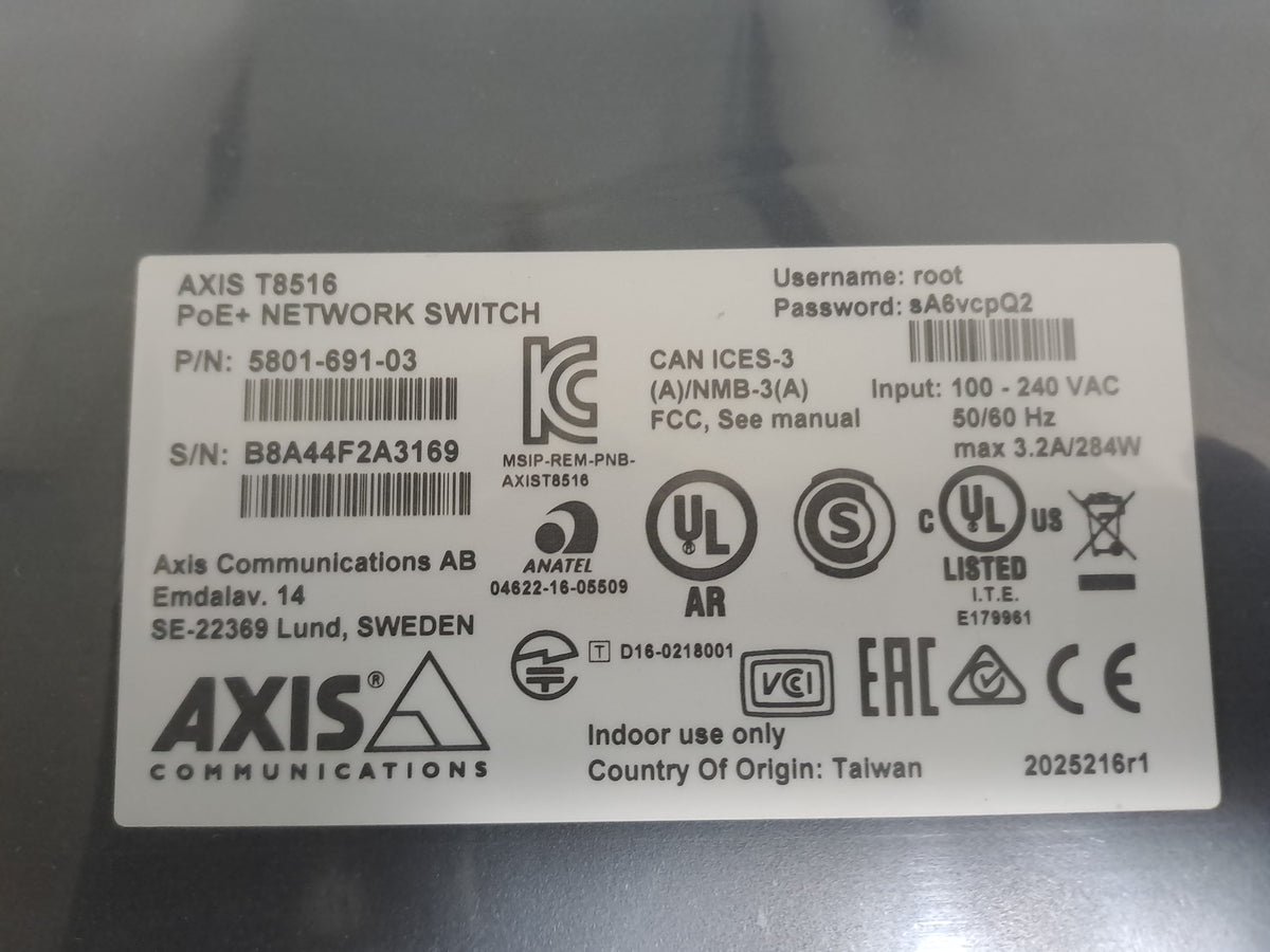 Axis T8516 16-Port Gigabit PoE+ Managed Network Switch 5801-693 New