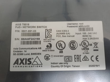 Axis T8516 16-Port Gigabit PoE+ Managed Network Switch 5801-693 New