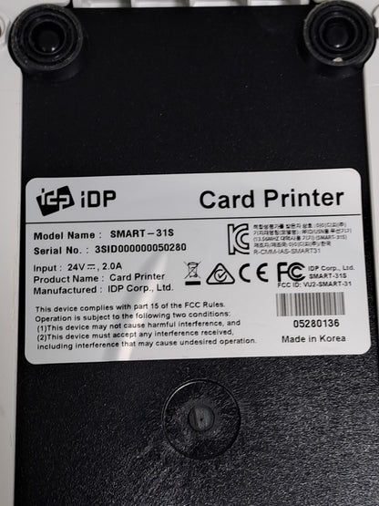 IDP Smart 31S Single-Sided Colour ID Card Printer 300dpi CR80 PSU Tested
