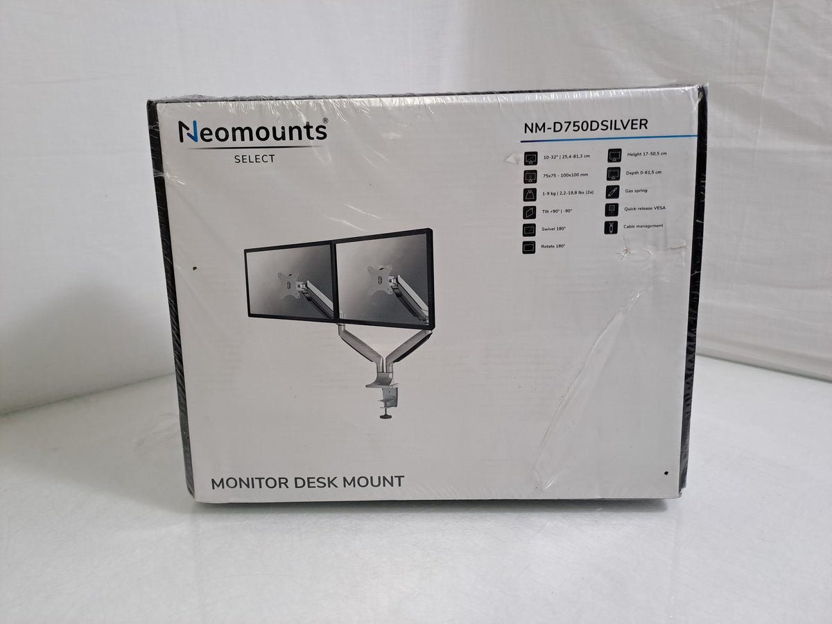 Neomounts NM-D750DSILVER Dual 32in Monitor Arm Gas Spring Desk Mount New
