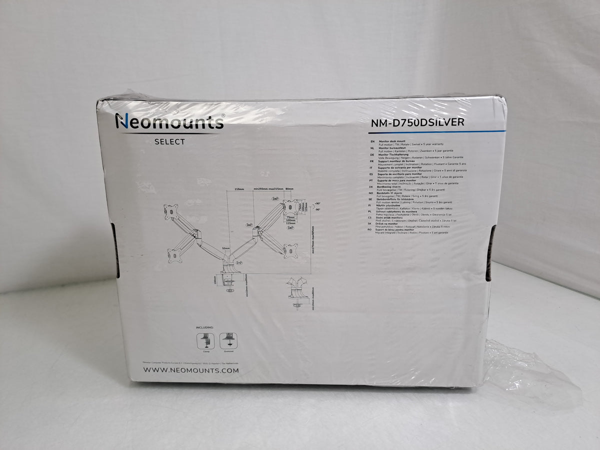 Neomounts NM-D750DSILVER Dual 32in Monitor Arm Gas Spring Desk Mount New
