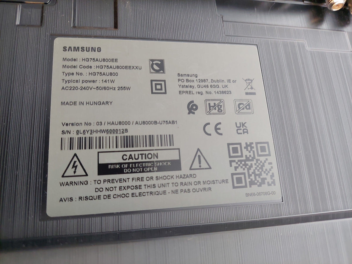 Samsung HG75AU800EE 75" 4K Crystal UHD Smart Hospitality Hotel TV With Remote