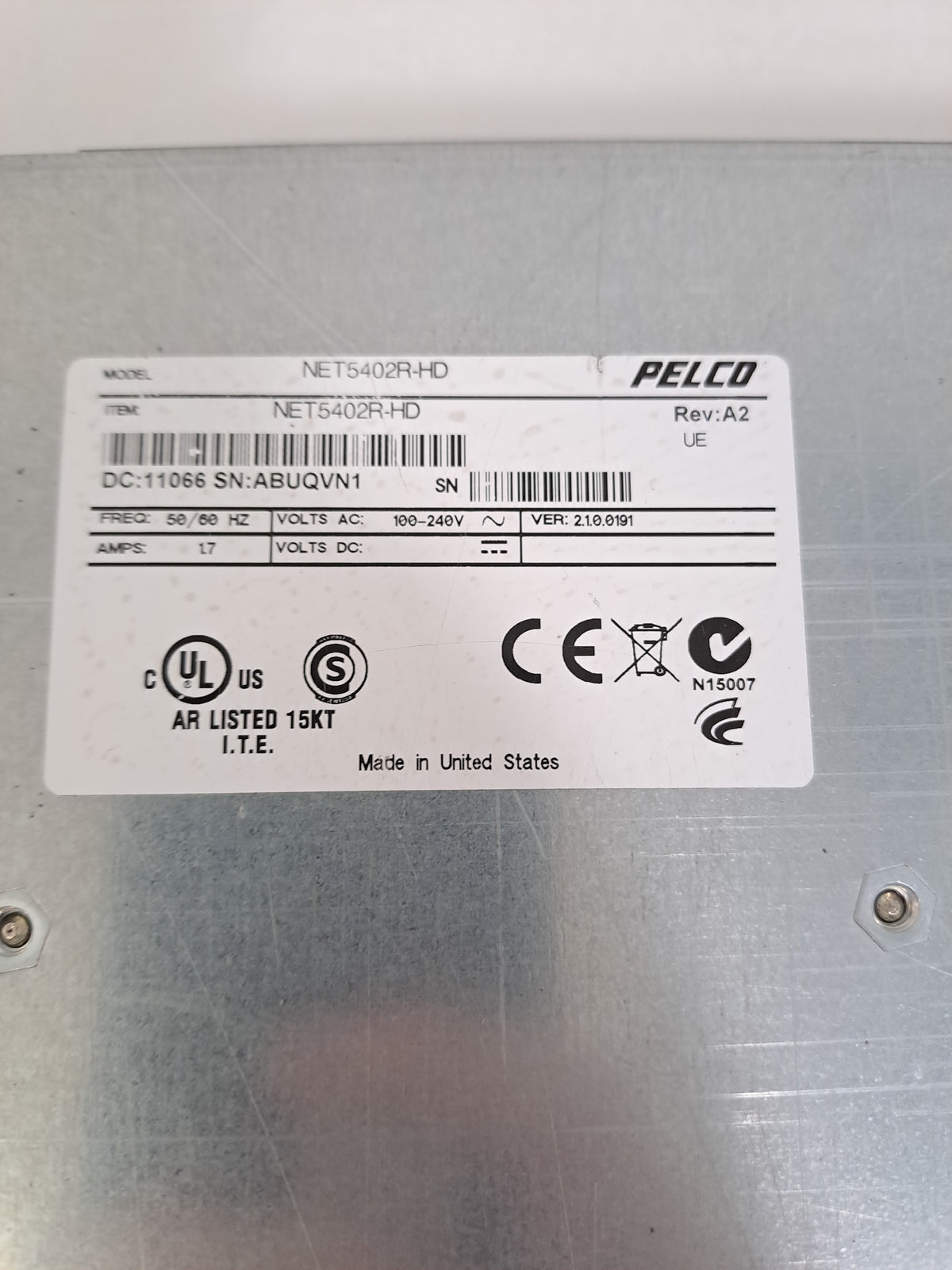 Pelco Endura NET5402R-HD HD Network Video Decoder Dual DVI No OS Tested