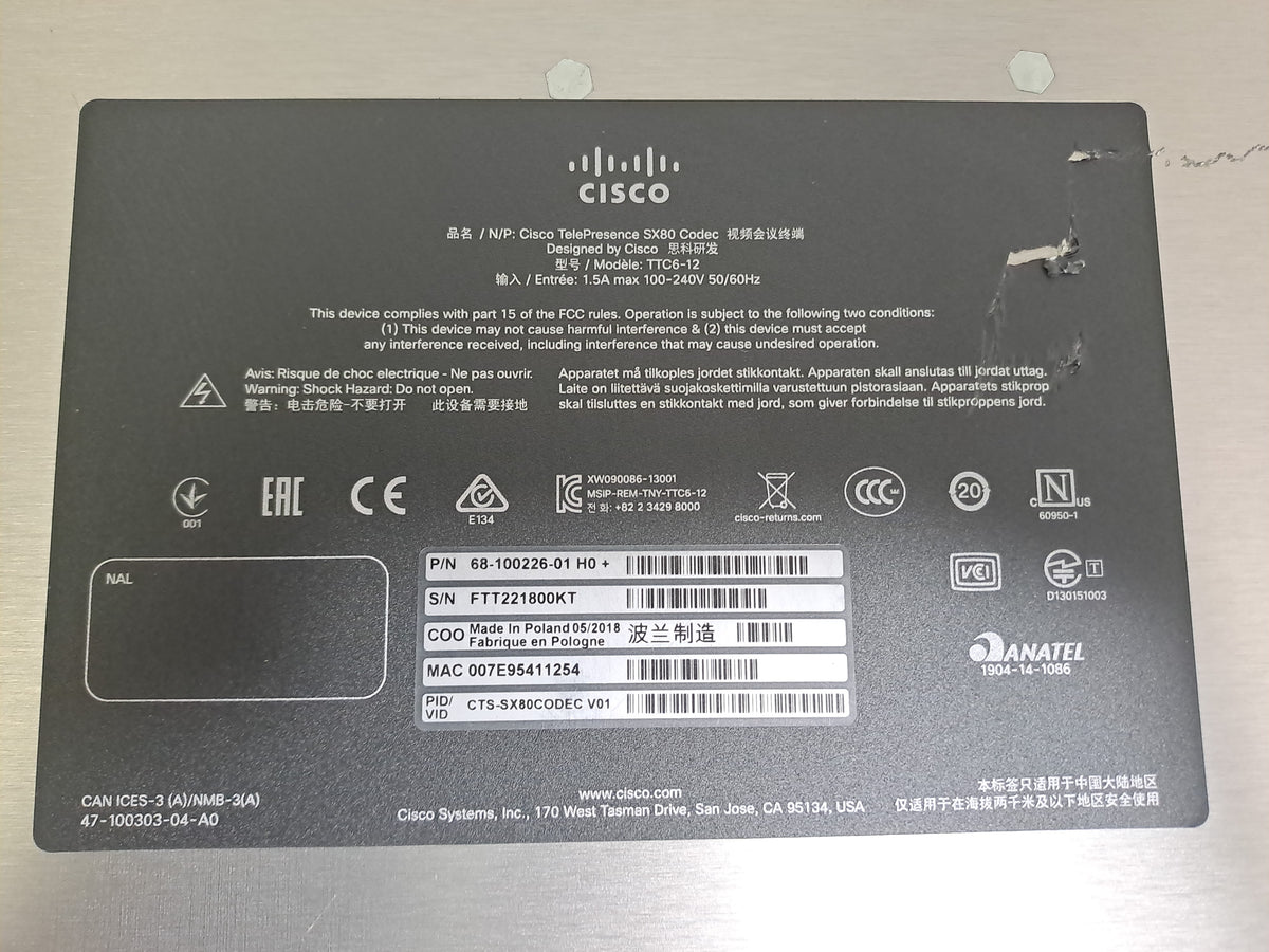 Cisco TelePresence SX80 CTS-SX80-K9 TTC6-12 1080p Video Codec Tested