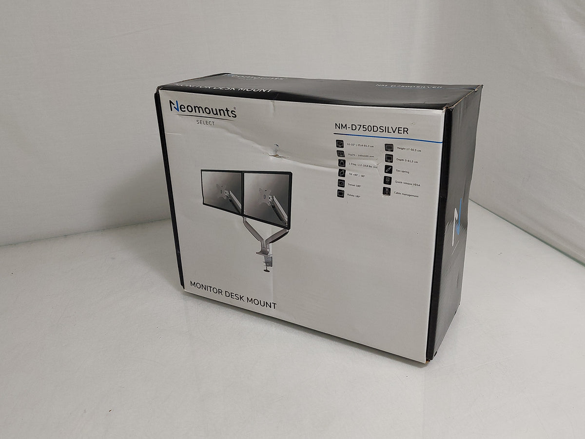 Neomounts NM-D750DSILVER Dual Monitor Gas Spring Desk Mount 10-32in Silver