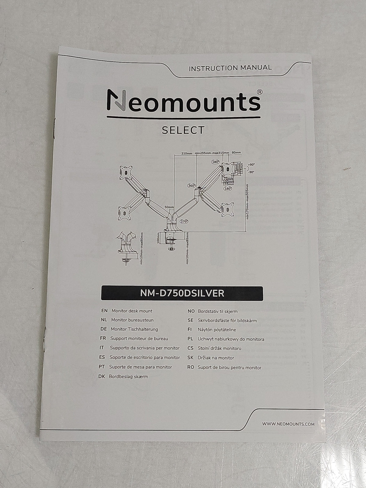 Neomounts NM-D750DSILVER Dual Monitor Gas Spring Desk Mount 10-32in Silver