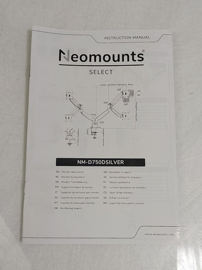Neomounts NM-D750DSILVER Dual Monitor Gas Spring Desk Mount 10-32in Silver