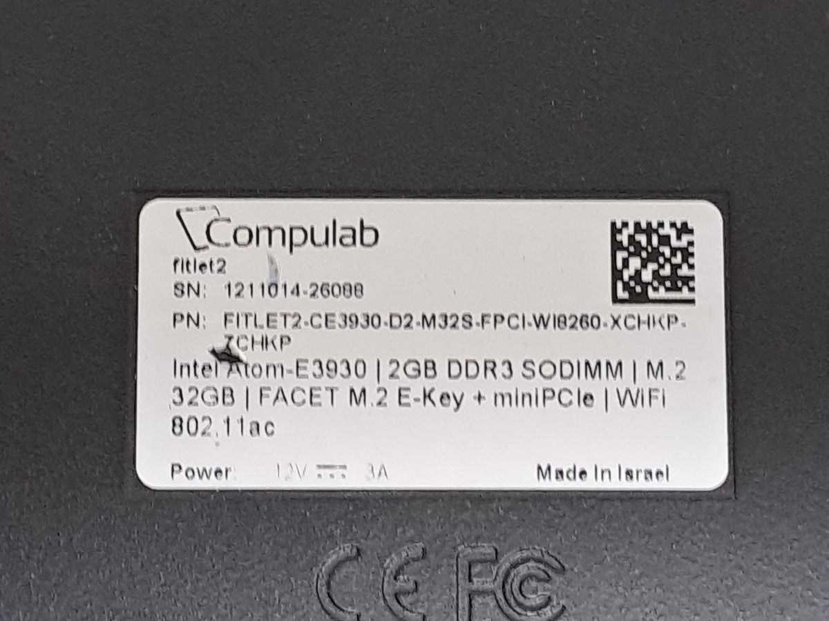 CompuLab fitlet2 E3930 Fanless Mini PC 2GB WiFi Dual LAN No SSD PSU OS