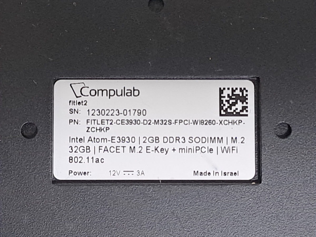 CompuLab fitlet2 E3930 Fanless Mini PC 2GB WiFi Dual LAN No SSD PSU OS