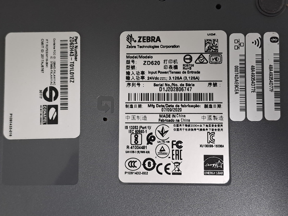 Zebra ZD620 Thermal Transfer Barcode Label Printer USB LAN Bluetooth PSU