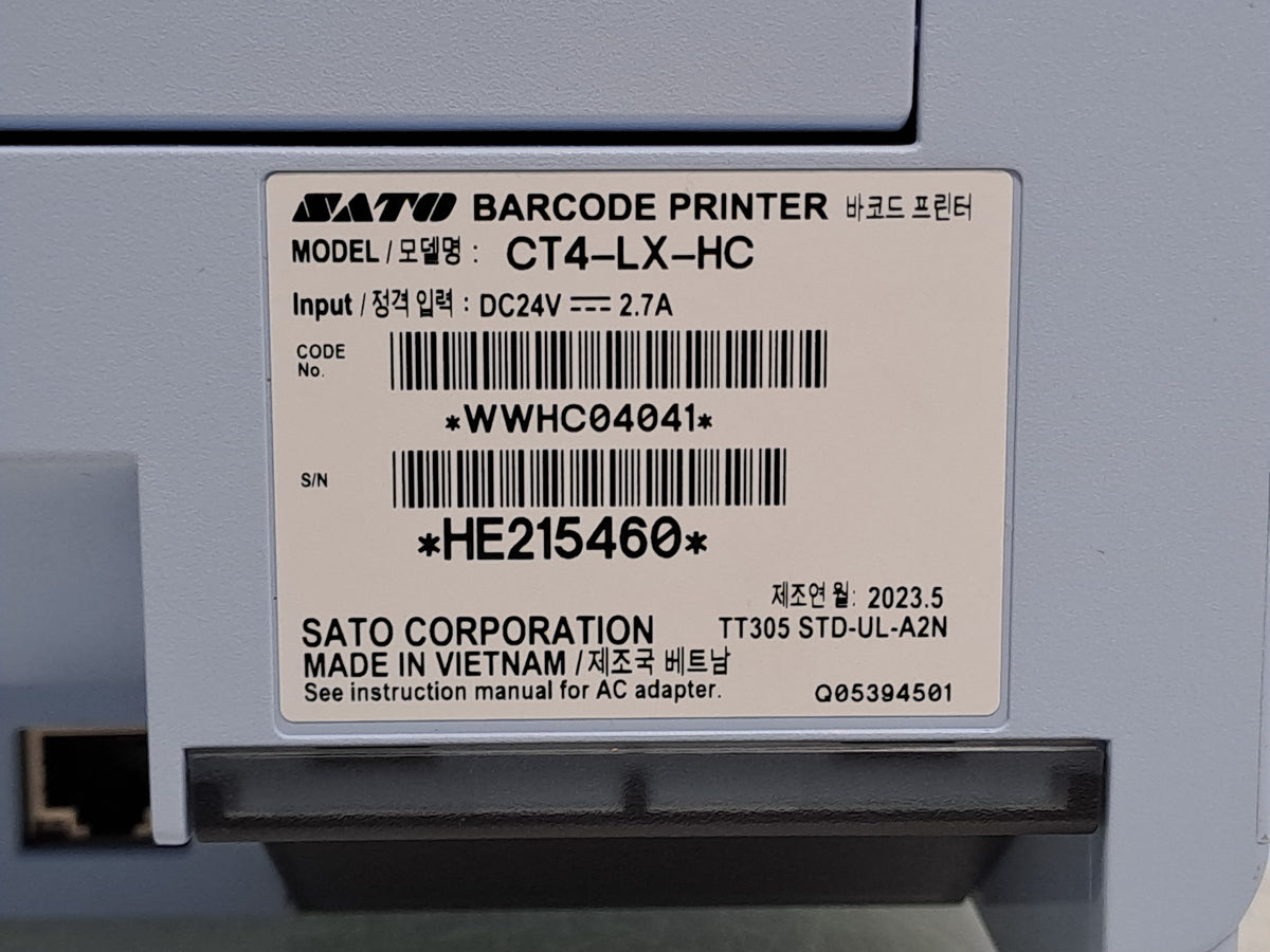 SATO CT4-LX-HC Healthcare Thermal Transfer Label Printer USB LAN NFC PSU