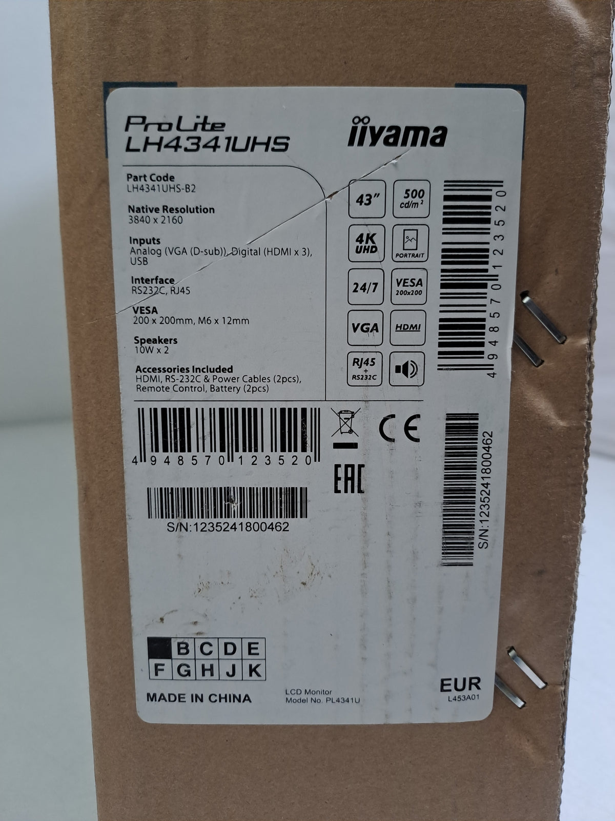 iiyama ProLite LH4341UHS-B2 43" 4K UHD IPS 500cd/m2 24/7 Digital Signage Display