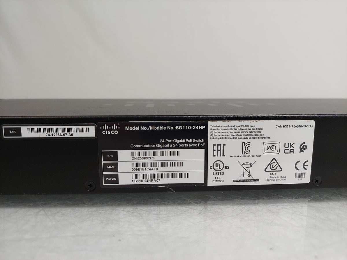 Cisco SG110-24HP V07 24-Port Gigabit Unmanaged Switch 12x PoE 100W 2x SFP