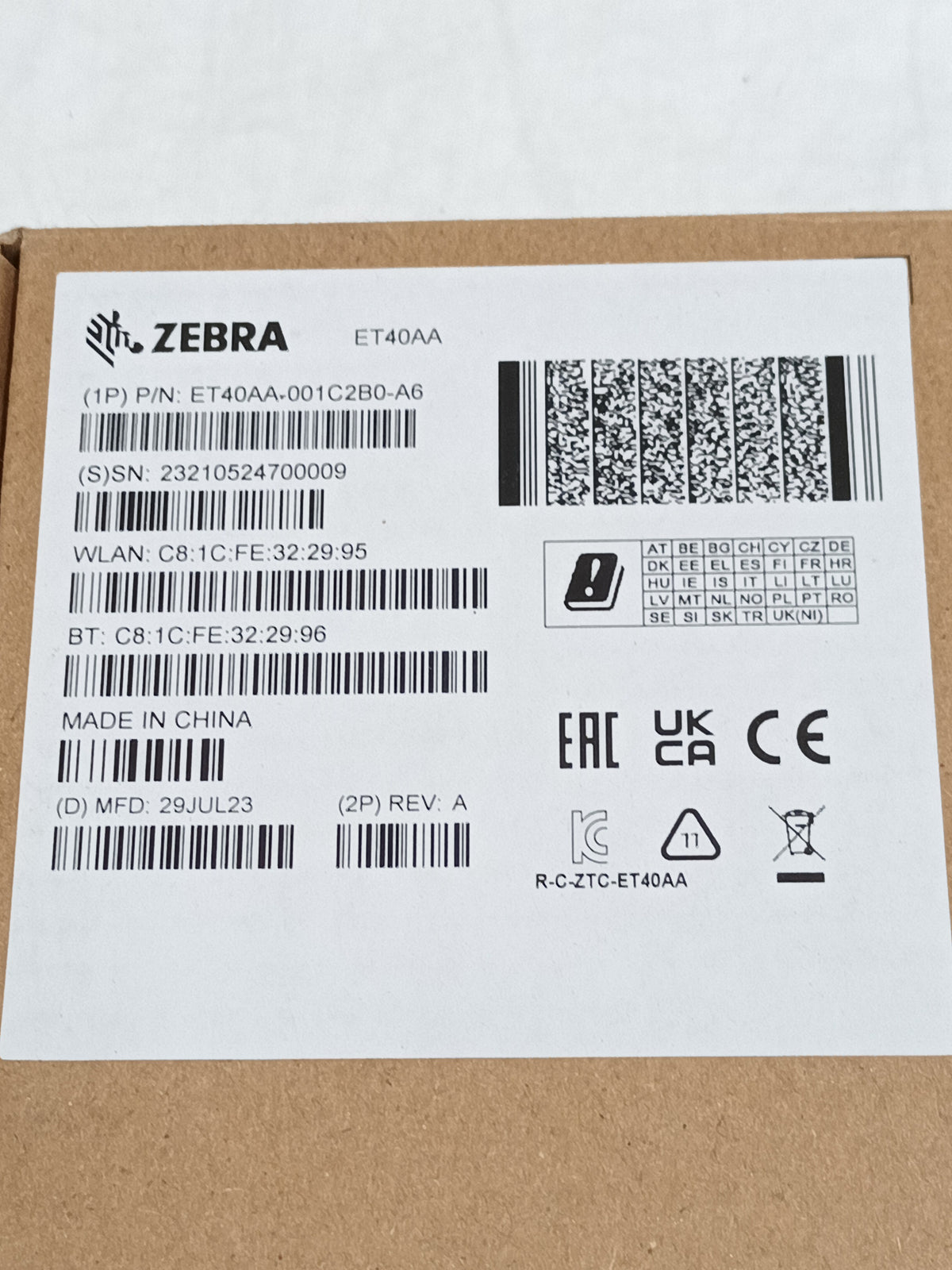 Zebra ET40AA-001C2B0-A6 ET40AA Android 11 128GB Rugged Tablet Barcode Scanner