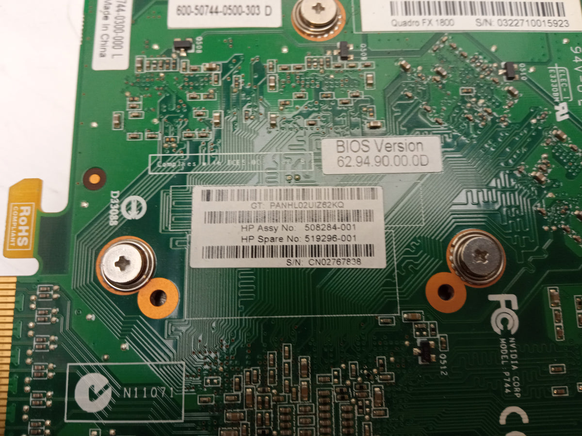 NVIDIA Quadro FX 1800 768MB GDDR3 Video Graphics Card HP 508284-001 519296-001