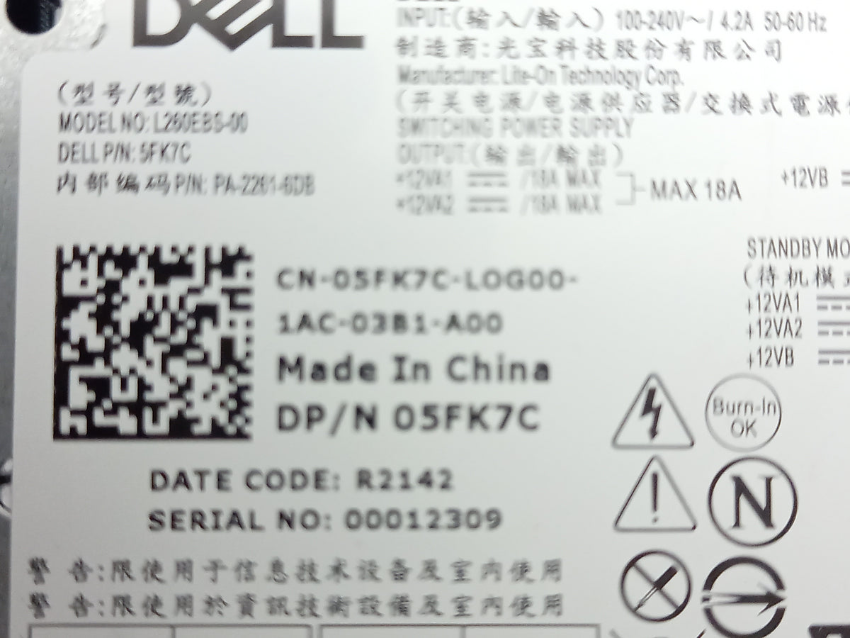 Dell OptiPlex 3900 260W Desktop Power Supply Unit 05FK7C 5FK7C 