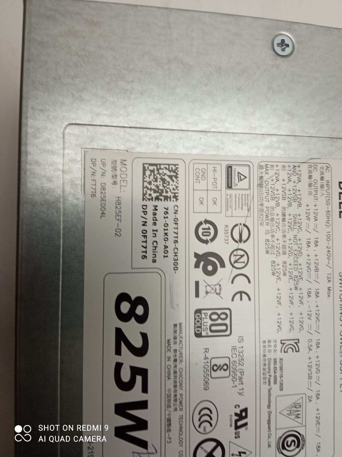 Dell Precision T610 825W Server Power Supply Unit 0FT7T6